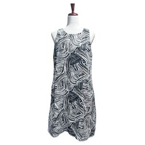 Garnet Hill Dress Women's Size 8 100% Linen Shift Sleeveless Midi Print Classic